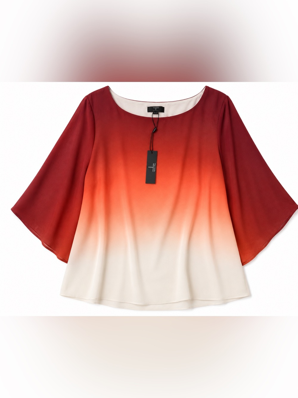 Tahari Red to Cream Ombre Flutter-Sleeve Tunic